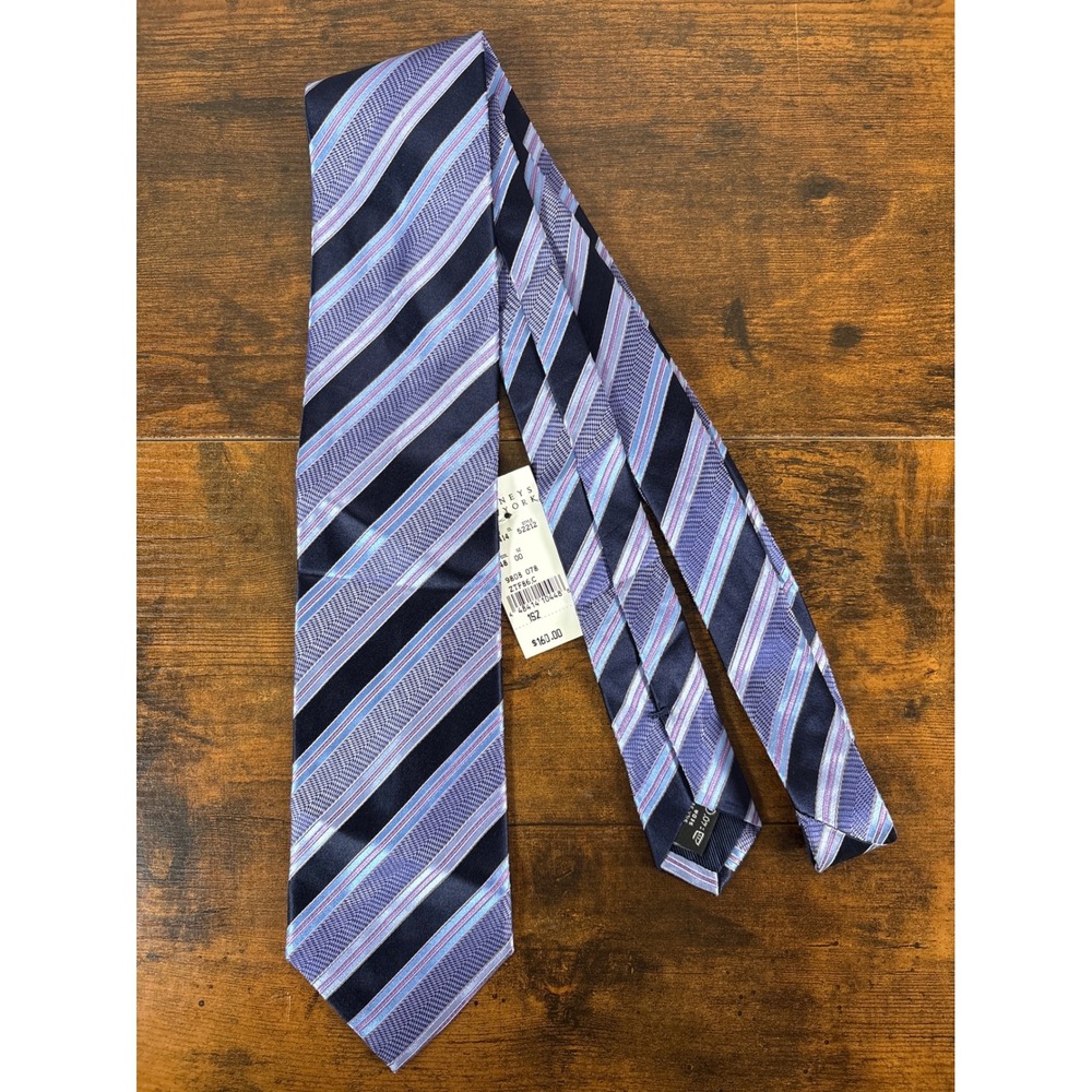 Ermenegildo Zegna Mens Silk Striped Necktie Navy Blue Lavender Italy 52212 NWT